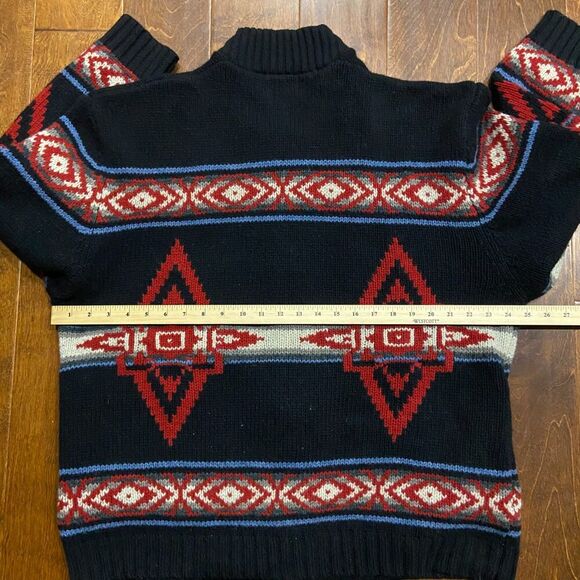 Pendleton Vintage Wool Knit Aztec Southwestern Zip Up Sweater Black Red Men's XL - Picture 8 of 9